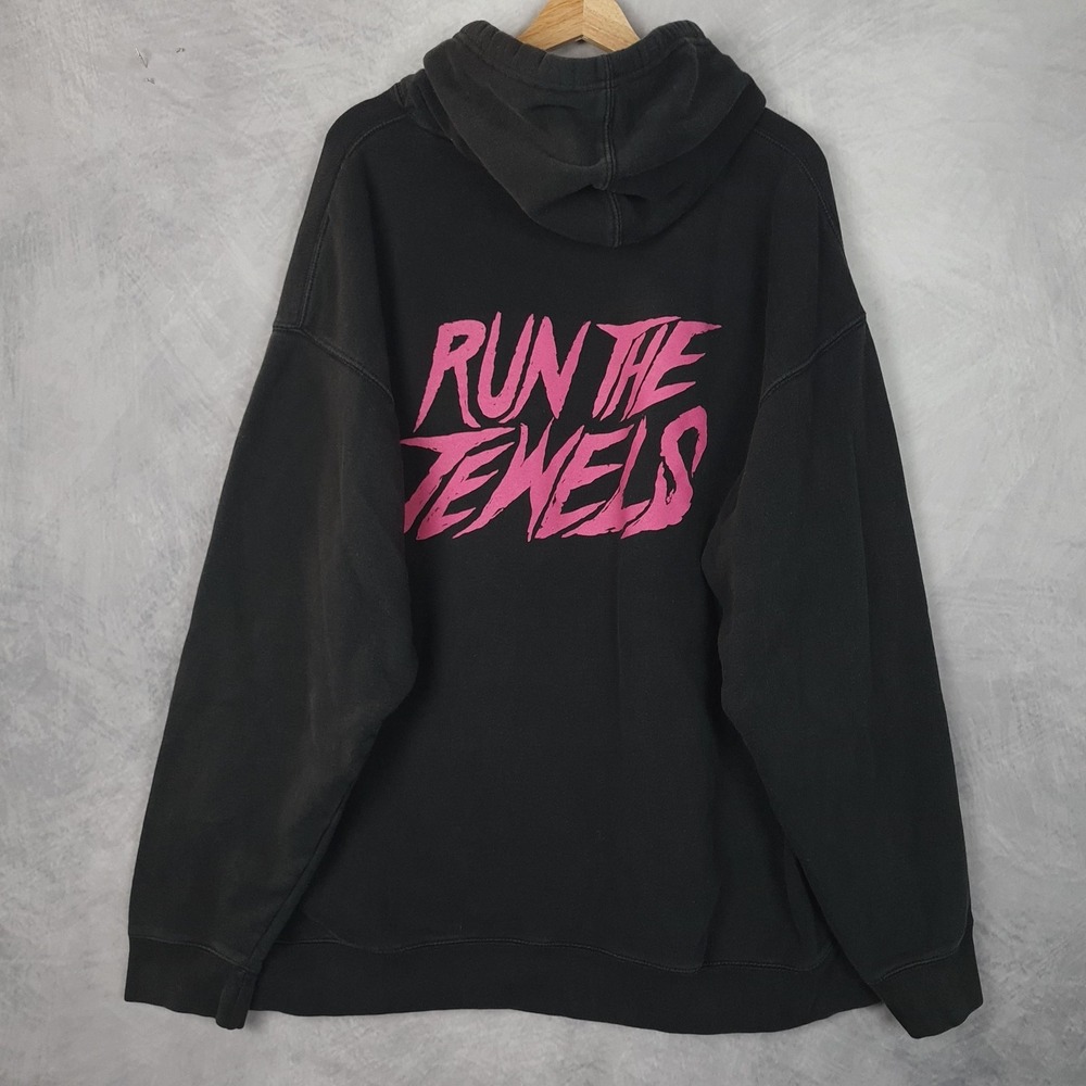 Run The Jewels Hoodie Mens 3X Black Fleece Pullover Graphic Back Hit Kangaroo